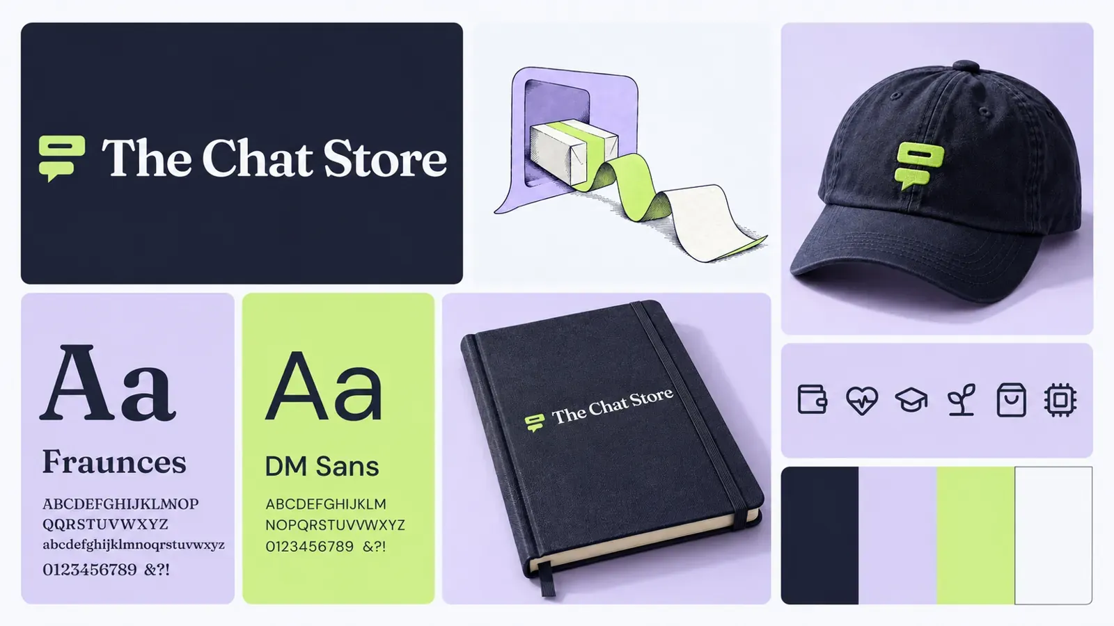 The Chat Store brand board: logo, colours and lifestyle imagery