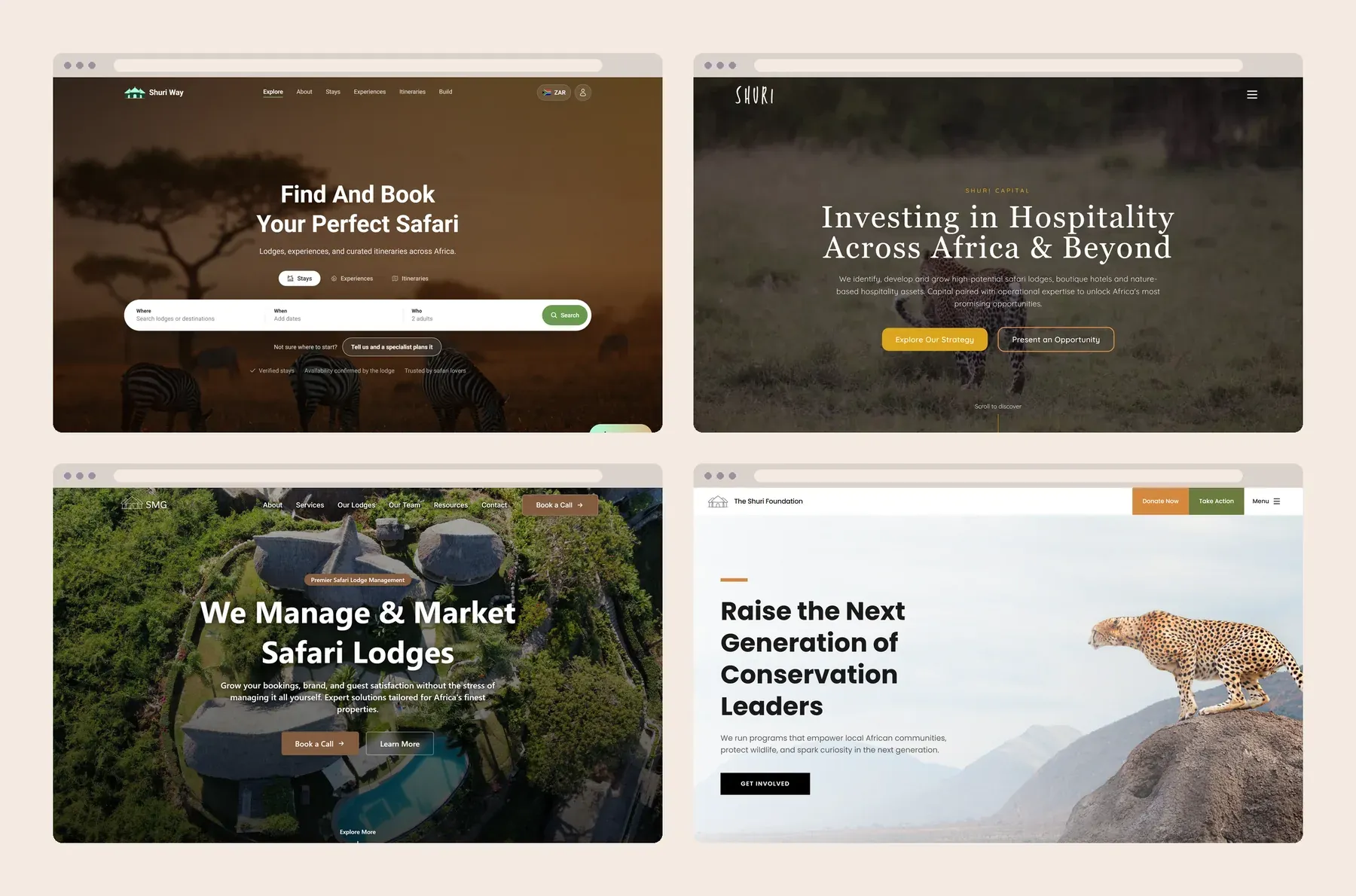 Homepages of the four Shuri Group businesses