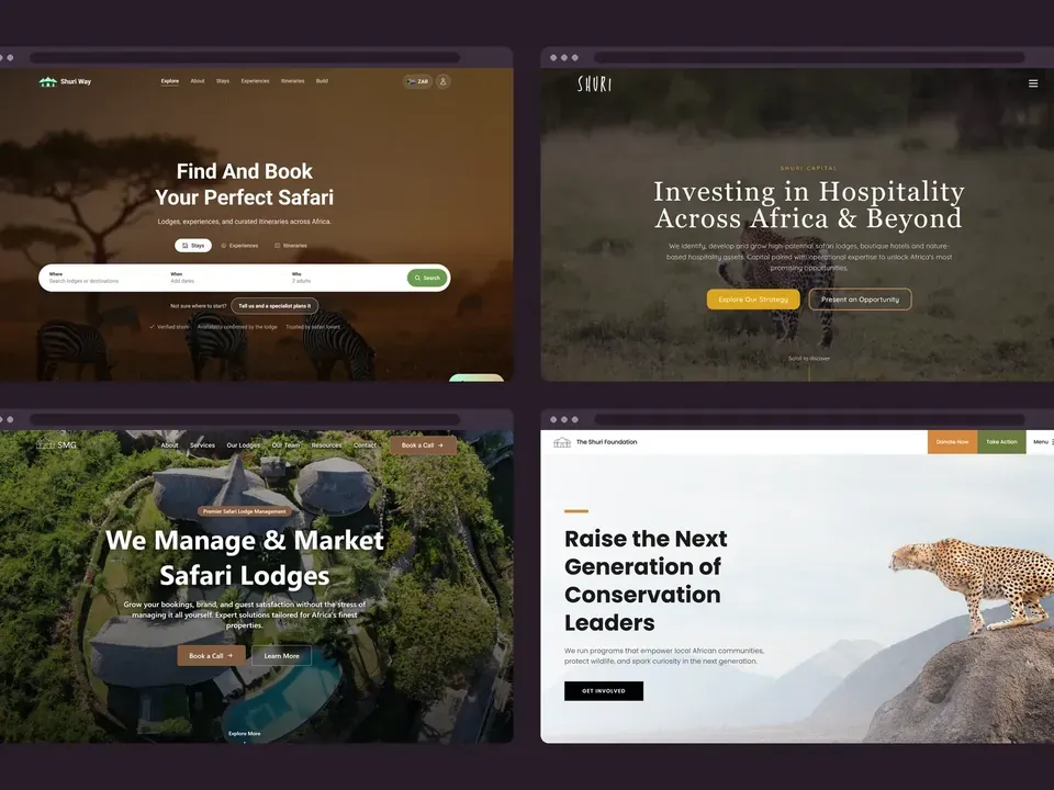 Homepages of the four Shuri Group businesses